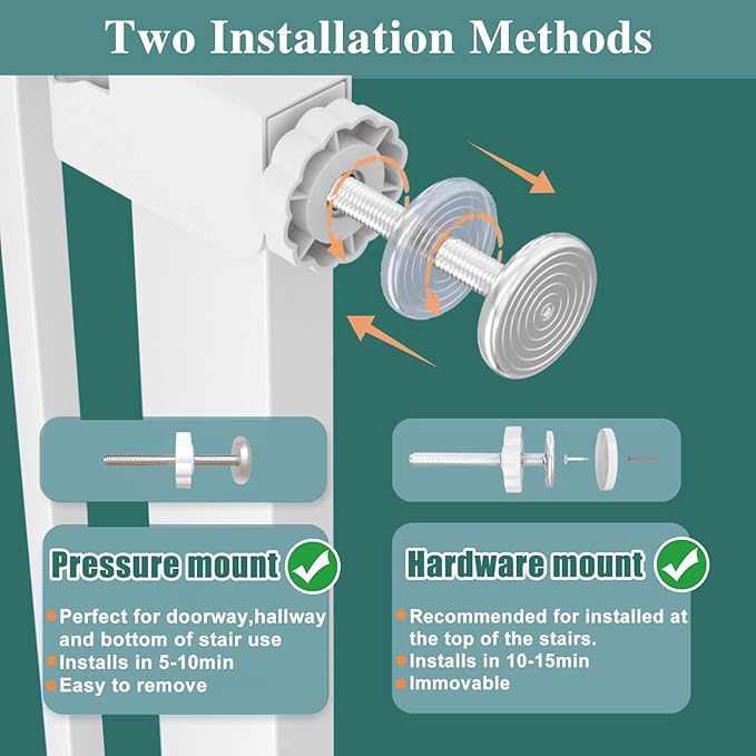 Fairy Baby 29.5"-40.5" Extra Wide Baby Gate, Metal Child Safety Gate for Kids Or Pets, Long Dog Gates Indoor No Drill for House Doorway, Pressure Mounted Easy Walk Through Pet Gate with Door, White