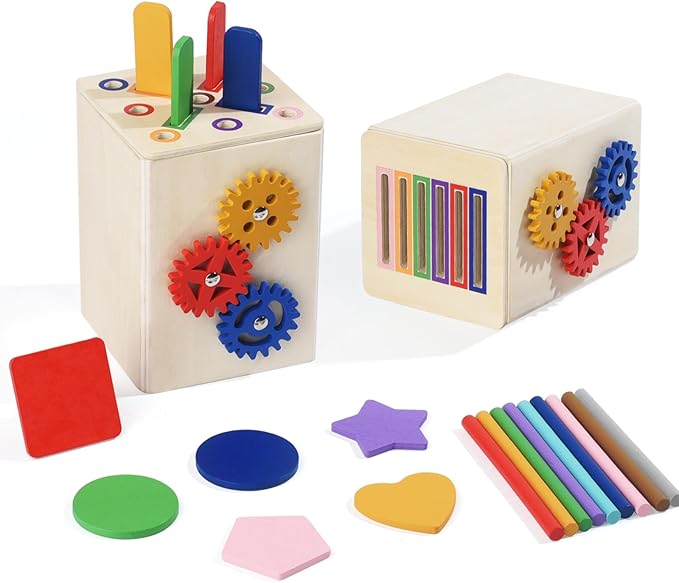 Shape & Color Sorting Montessori Toys for Toddlers 1-3, Wooden Sensory Toys, Preschool Learning Activities Matching Game, Educational Toy for Fine Motor Skills, Travel Gift for Boys Girls