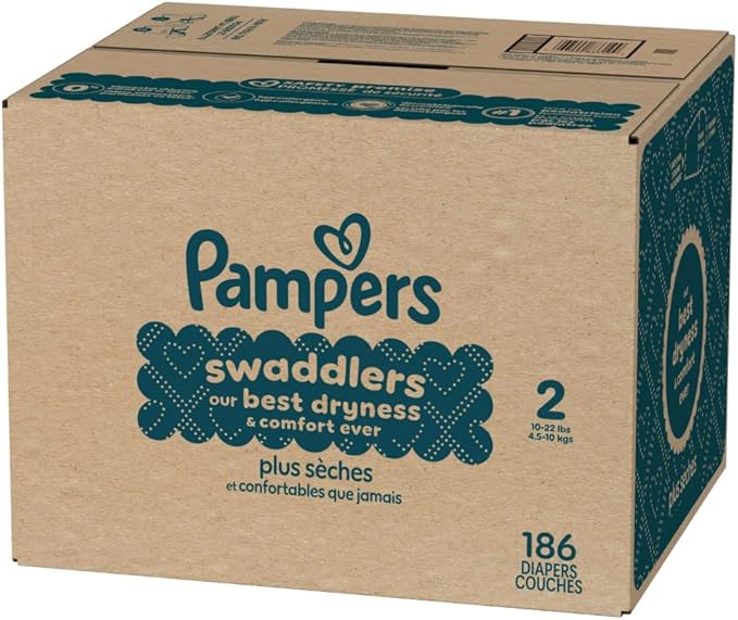 Pampers Swaddlers Diapers, Size 2 (10-22 lbs), 186 Count, Absorbent, Keeps Baby Dry and Comfortable, Skin Safe Disposable Baby Diaper (Packaging May Vary)