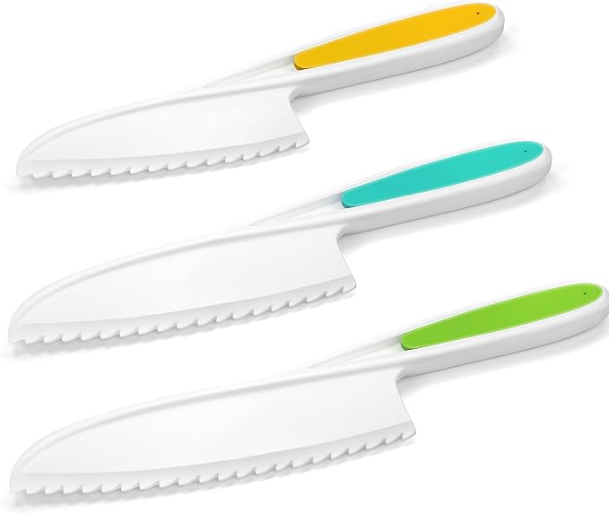 Montessori Toddler Knife Set-3PCS Kids Safe Knives for Real Cooking Kids Cooking Sets Real Cooking Kitchen Tools Toddler Friendly Knives