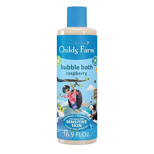 Childs Farm, Kids Bubble Bath for Dry, Sensitive Skin, Organic Raspberry, Gently Cleanses & Soothes, Vegan, Cruelty-Free, 16.9 fl oz