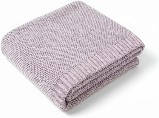 Grewear Baby Knit Blanket Soft Cotton Lightweight Newborn Blanket for Crib Stroller Toddler Nursery Shower Gift Cozy Breathable Travel Swaddle Wrap Lilac 30 x 40 Inches