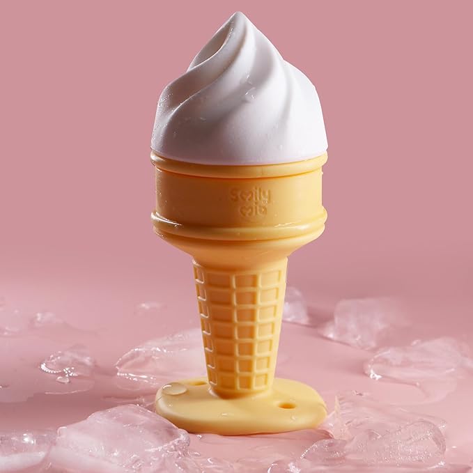 Smily Mia Baby Fruit Food Feeder & Freezer Teether Combo, ICY Bite Ice Cream Teether for Baby Cooling Relief, BPA Free Silicone Feeder for Safe Infant Self Feeding, 3 Month+,Cream White