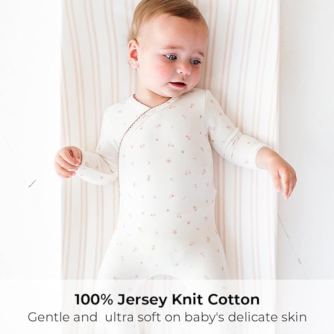 Ely’s & Co. Changing Pad Cover, Diaper Changing Table Sheets, 2 Pack, Cradle Sheet Set for Baby Girls, 100% Jersey Knit Cotton, 32”x16”x5” Pink Butterfly + Stripe Collection