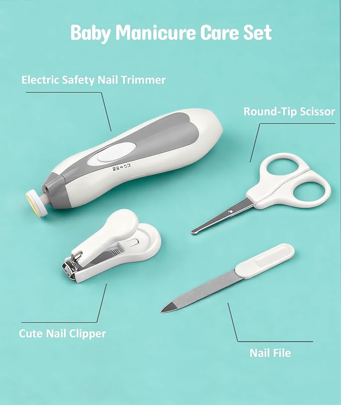 Baby Healthcare and Grooming Kit, Electric Safety Nail Trimmer Baby Nursery Kit, Newborn Care Kits with Hair Brush Comb for Newborn Infant Toddlers Baby Boys Girls Kids, Baby Shower Gifts (White)