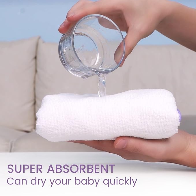 Viviland Baby Towels and Washcloths, Soft Absorbent Purple Baby Bath Towel Set, Unicorn Hooded Towels with 5 Infant Face Washcloths (6 Pieces)