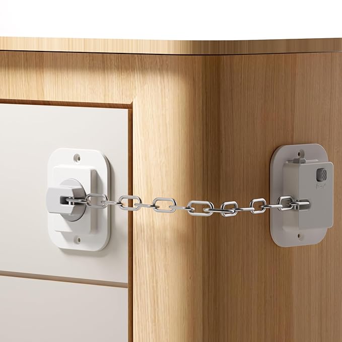 YEYA Upgraded Anti-Tip No Drill Furniture Anchor with Strong 3M Adhesive Backing 10" Adjustable Steel Cable Straps, Baby Proofing Wall Anchors for Child Safety, Playroom Essentials 4P