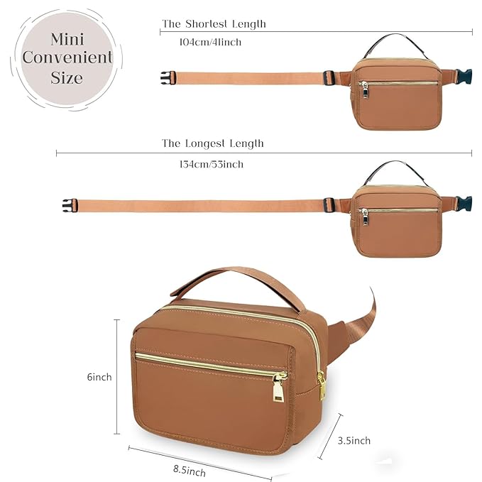 printe Small Diaper Bag with Portable Changing Pad, Crossbody Women Waist Bag with Wipes Pocket for Travel, Stroller Diaper Fanny Pack, Brown