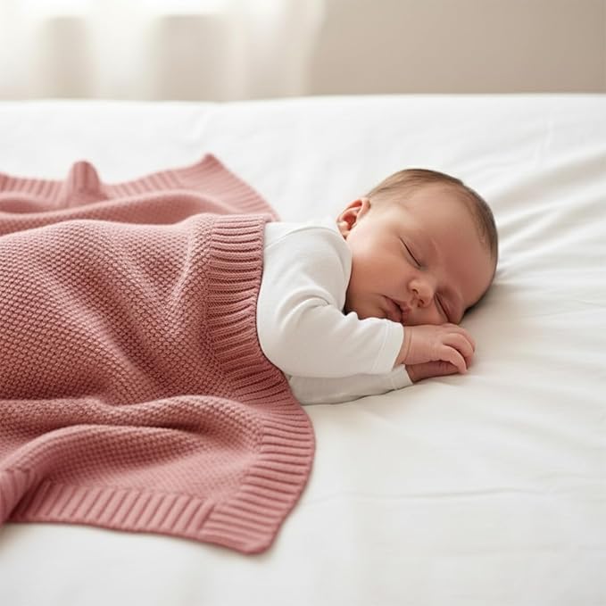 Grewear Baby Knit Blanket Soft Cotton Lightweight Newborn Blanket for Crib Stroller Toddler Nursery Shower Gift Cozy Breathable Travel Swaddle Wrap Rose Pink 36 x 28 Inches