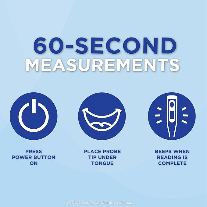 Veridian Digital Thermometer | 60-Second Readout | Fever Alert + Memory Recall| Clinical Rigid Tip | Hygienic Water-Resistant Easy Cleaning | Storage Case + Probe Covers Included
