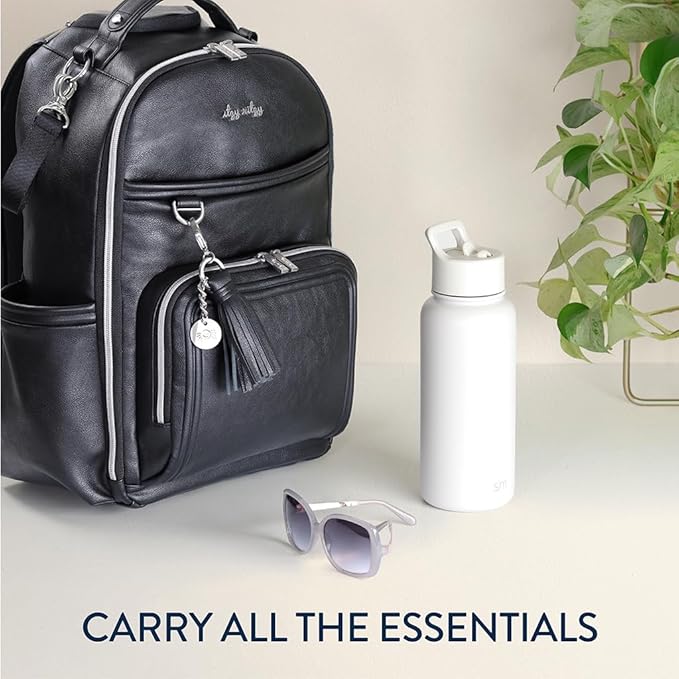 Itzy Ritzy Diaper Bag Backpack – Large Capacity Boss Plus Baby Backpack Diaper Bag Featuring 19 Pockets, Changing Pad, Stroller Clips, and Comfortable Straps (Black with Silver Hardware)