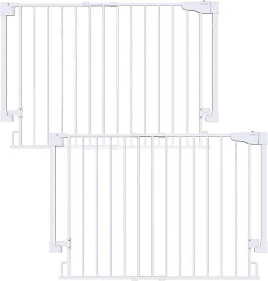 Cumbor 2 Pack 29.2-43" No Bottom Bar Baby Gate for Stairs, 2-in-1 Auto Close Dog Gate Indoor, Hardware Mounted Pet Gate for Doorways with Large Walk Thru Door, Child-Proof Safety Gate for Kids (White)