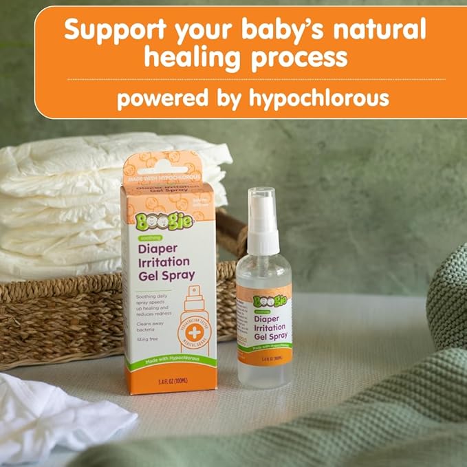 Boogie Hypochlorous Acid Diaper Irritation Gel Spray, Baby Essentials for Diaper Rash, Soothing Cleansing Spray, 3.4oz (Pack of 3)