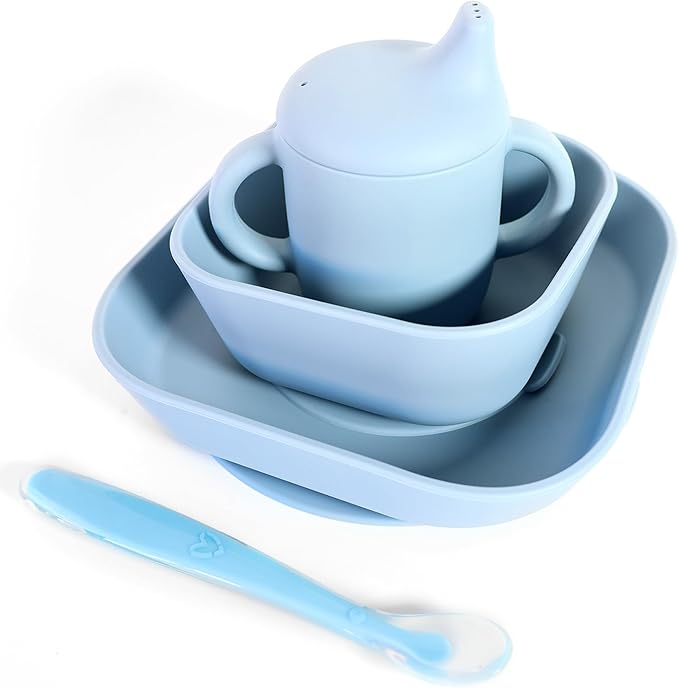 Bluet B Baby Feeding Set – 4 PCS Silicone Tableware with Suction Plate, Bowl, Cup & Spoon - Extra-Thick Premium Silicone, BPA-Free, Food Grade, Microwave & Dishwasher Safe