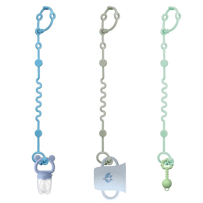 Toy Straps for Stroller, Silicone Baby Tether Pacifier Clip, No Throw Travel Leash for High Chair, Car Seat (Boy-3 Pack)