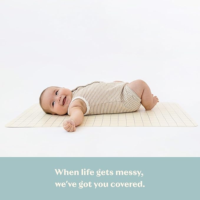 Ava + Oliver Vegan Leather Baby Changing Mat (16 X 30 in) - Multipurpose Wipeable and Portable Diaper Changing Pad - Foldable for Travel (Blue Check)