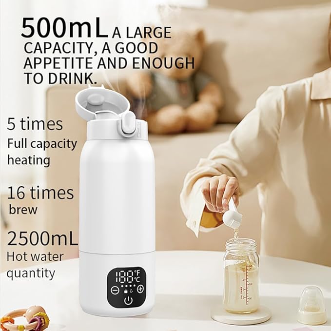 Fast Heating Portable Bottle Warmer, Portable Milk Warmer for Travel 17oz Fast Charging & Cordless Smart Temperature Control, for Vehicle,car,Airplane Journey