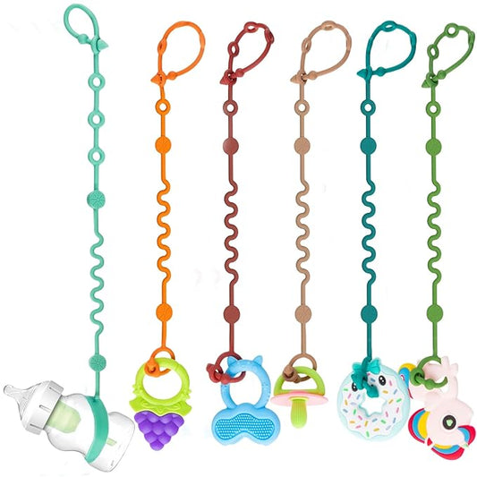 Toy Straps for Baby, Adjustable Toy Holder for Stroller Accessories, Silicone Baby Tether Pacifier Clip, No Throw Baby Travel Essential Leash for High Chair, Car Seat (6-Pack)
