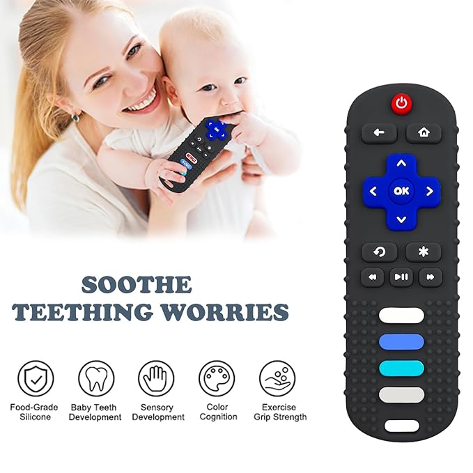 2Pcs Silicone Teething Toys, TV Remote Control Shape Teethers for Babies Teething Toys, Silicone TV Remote Teether BPA Free/Dishwasher/Refrigerator Safe