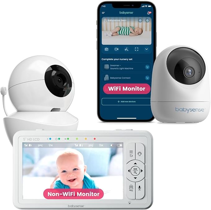 Babysense HDS2 5” HD Non-WiFi Baby Monitor Bundle with FullPeek WiFi Camera (2 Items)