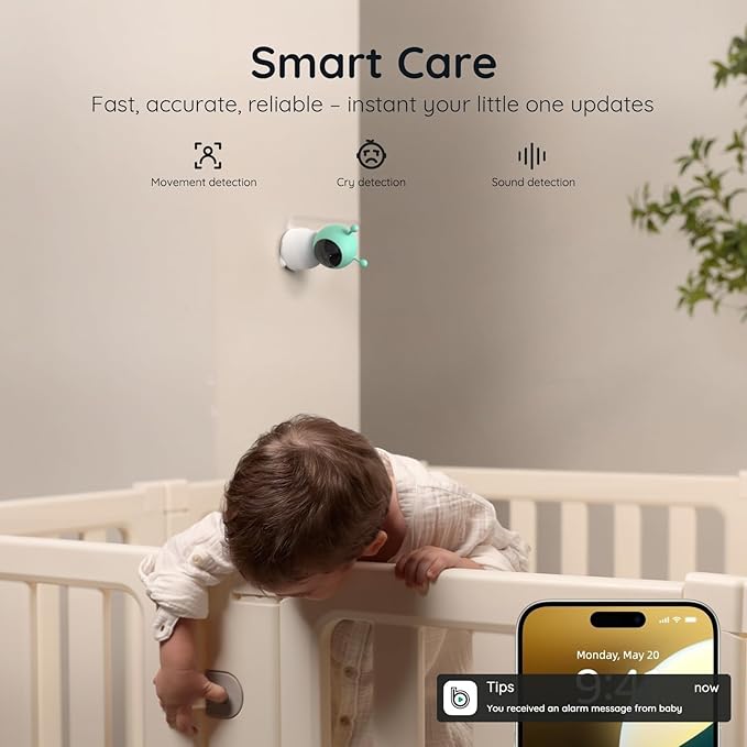 Boifun 2K Wifi Baby Monitor with 2 Cameras, Soothing Night Light, APP & 5" Split-screen Control, Motion/Cries/Noise/Customizable Alarm Zones Detect, Auto Tracking, PTZ, Humidity&Temperature Monitoring