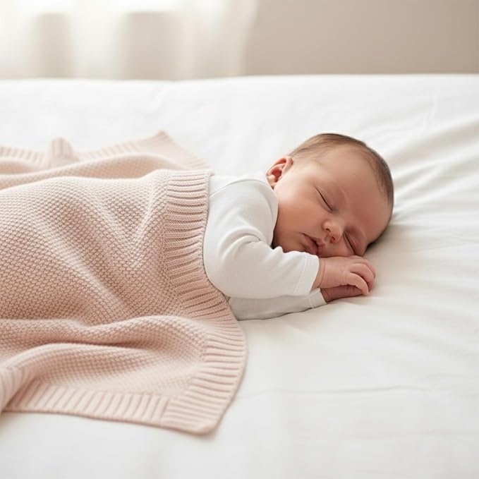Grewear Baby Knit Blanket Soft Cotton Lightweight Newborn Blanket for Crib Stroller Toddler Nursery Shower Gift Cozy Breathable Travel Swaddle Wrap Pink 30 x 40 Inches