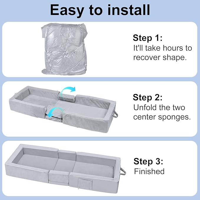 REAWUL Portable Folding Toddler Travel Bed,Kids Floor Bed, Washable Cot for Toddlers and Child,Grey