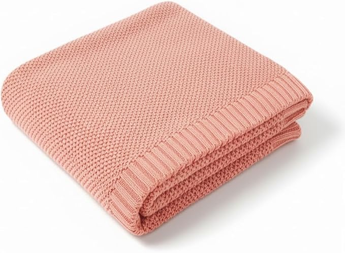 Grewear Baby Knit Blanket Soft Cotton Lightweight Newborn Blanket for Crib Stroller Toddler Nursery Shower Gift Cozy Breathable Travel Swaddle Wrap Rose Pink 36 x 28 Inches