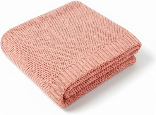 Grewear Baby Knit Blanket Soft Cotton Lightweight Newborn Blanket for Crib Stroller Toddler Nursery Shower Gift Cozy Breathable Travel Swaddle Wrap Rose Pink 30 x 40 Inches