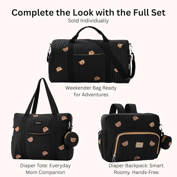 3pc Diaper Bag Tote Set, Hospital Bag for Labor & Delivery, Maternity Travel Bag with Changing Pad & Pacifier Case