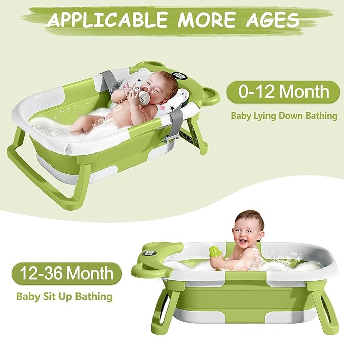 TPN Collapsible Baby Bathtub, Baby Bath Tub with Soft Cushion & Real-Time Thermometer, Baby Bathtub Infant to Toddler Tub (0-36 Months), Portable Newborn Travel Bath tub