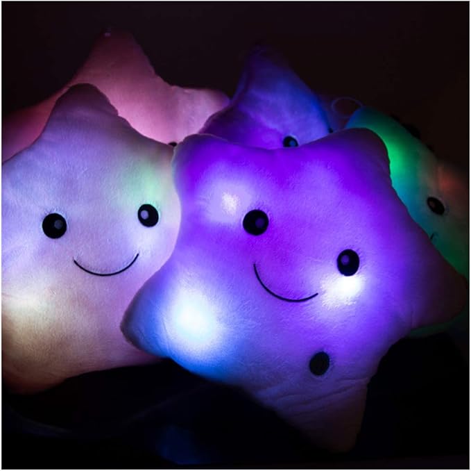 Creative Twinkle Glowing Stars Shape Plush Throw Pillow, LED Night Light Pillow Cushions Stuffed Toys Gifts for Kids, Christmas (Yellow)