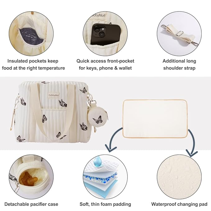 3pc Diaper Bag Tote Set, Hospital Bag for Labor & Delivery, Maternity Travel Bag with Changing Pad & Pacifier Case