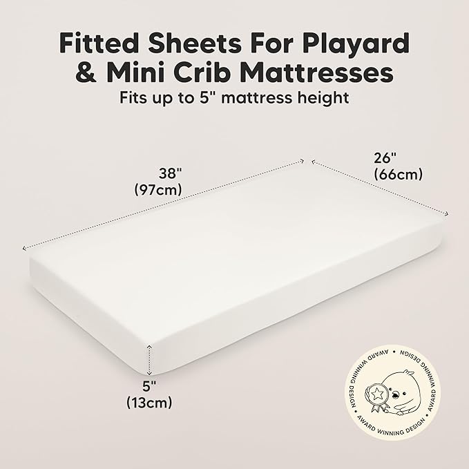 2-Pack Mini Crib Sheets Fitted - 38x26 Pack N Play Sheets for Pack and Play Mattress, Organic Cotton, Soft & Breathable Playard Bedding, Neutral Mini Toddler Bed Cover for Boys, Girls (Khaki)