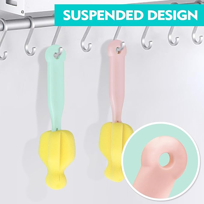 Sponge Bottle Brush 12 PCS Sponge Nipple Brushes Baby Bottle Nipple Cleaning Brush Long Handle Baby Milk Bottle Brush (12PCS)