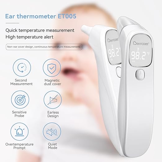 Berrcom Forehead and Ear Thermometer for Adults and Babies, Digital No-Touch Medical Thermometers with LED Display, 1s Instant Reading, Contactless Temperature Thermometer, Auto Shut-Off