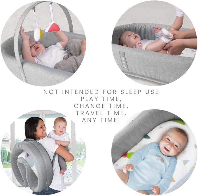 Lulyboo Portable Baby Travel Lounge & Playpen - Indoor/Outdoor Cuddle & Play Baby Bed, Adjustable Backpack, Waterproof, Lightweight, Includes Changing Pads, Plush Toys & Removable Canopy (Metro)