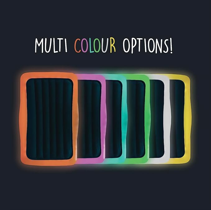 GLOWBED Inflatable Travel Bed with LED Lights & Remote – Portable Kids Air Mattress for Travel, Camping & Sleepovers – Blow Up Bed with Glowing Halo Night Light Designed for Balance – Twin Size