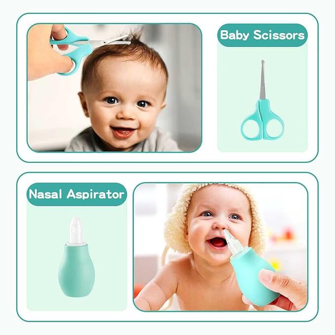 Baby Healthcare and Grooming Kit with Nail Clippers, Scissors, Infant Grooming Kit for Newborns (18 in 1, Green)