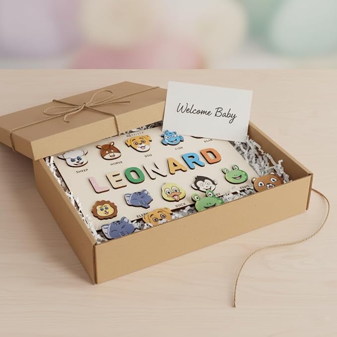 First Birthday Gifts for Girl, Personalized Baby Gifts, Wooden Puzzles for Toddlers 1-3, Animal Toys for Toddlers 1-3, Customized Baby Gift, 1-2 Year Old Toys