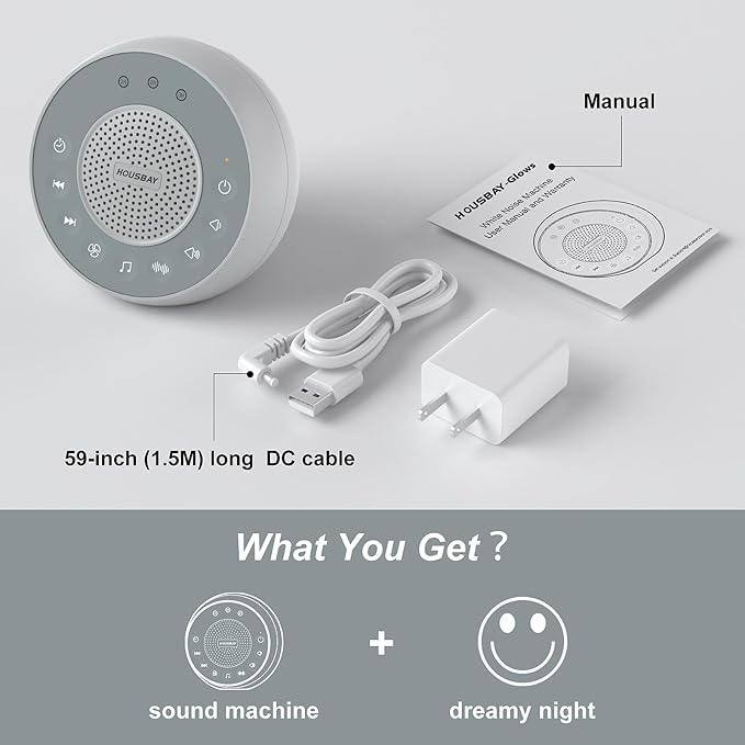 Housbay White Noise Sound Machine, 31 Soothing Sounds, 5W Loud Stereo Sound, Sleep Timer, Small Travel Sleep Machine & Noise Canceling for Sleeping, Relaxation-Gray