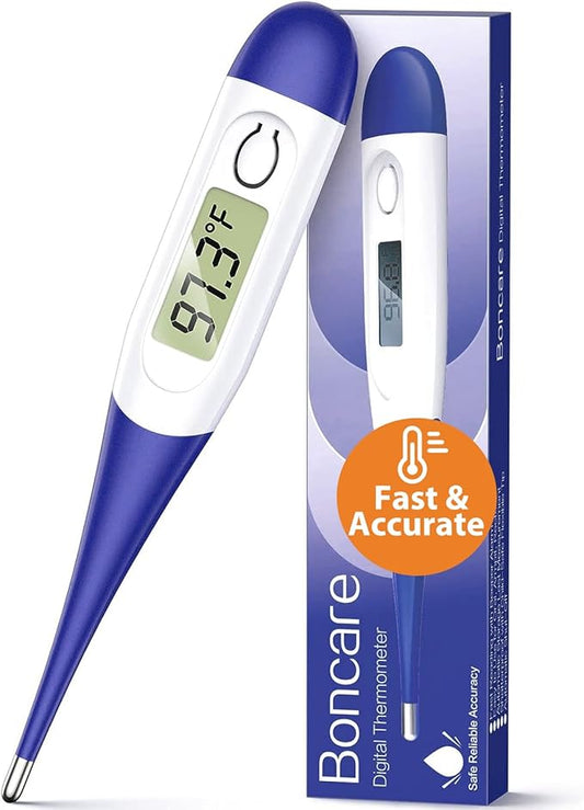 Boncare 10 Seconds Digital Thermometer for Adults and Kids - Accurate & Safe Rectal Thermometer for Baby with Fever Alarm, Oral Thermometer (Dark Blue)