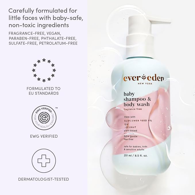 Evereden Baby Shampoo & Body Wash 2-in-1, 8.5 fl oz | Gentle, Non-Toxic, Fragrance-Free, Hydrating Formula for Sensitive Skin