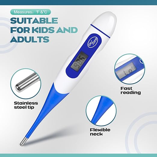 TrelaCo 64 Pcs Thermometer for Adults Digital Oral Thermometer for Fever Basal Body Fast Reading Flexible Tip for Underarm Rectal Mouth Temperature Measurement(Blue)