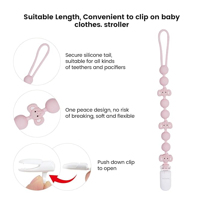 Cute Animal Baby Food Grade Silicone Teether Toy with One Piece Design Pacifier Clip Holder,Teething Pain Relief Toys Gift Set for 3 Months+ Boys and Girls,Freezer Safe,BPA Free (Elephant)