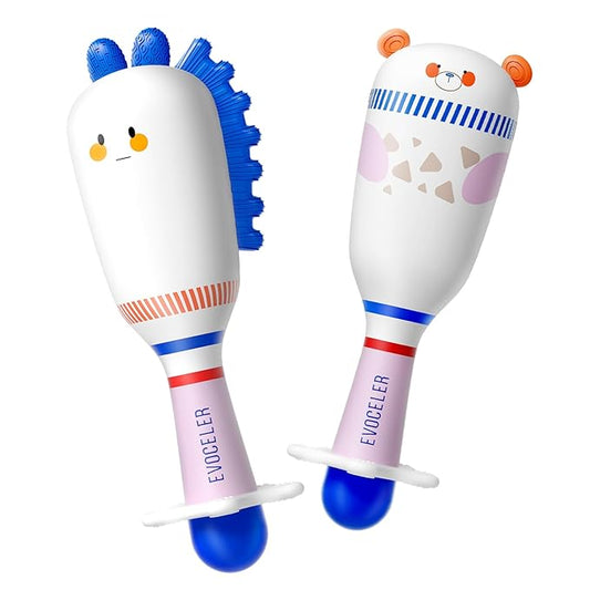 Evoceler Baby Toys, 2 Pac Bear Rattles & Shaker Toys with Teether, Sensory Toys for 0+M Babies, Soft Silicone BPA Free, Perfect Size for Grasp and Shake, Ideal Baby Boy Girl Toy Gift