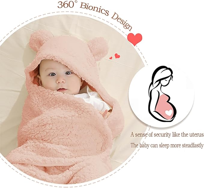 Nunibum Baby Swaddle Blanket Boys Girls Cute Bear Plush Essential Receiving Blanket Ultra-Soft Newborn Registry Sleeping Wraps for Infant 0-6 Months - Pink