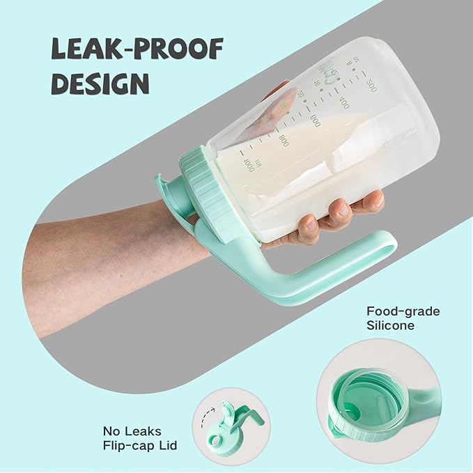 COMI 34oz Breast Milk Pitcher,No Leak Breast Milk Storage Containers for Fridge,Resistant to Heat and Cold,Wide Mouth Breastfeeding Essentials with Sealing Ring,Baby Formula Maker,Green