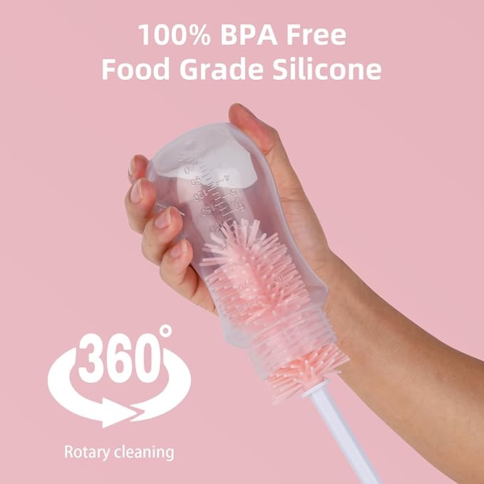 Portable Bottle Brush Set - Baby Bottle Cleaner Kit with Silicone Brush, Nipple Brush, Straw Brush, Bottle Cleaning Long Handle Water Bottle CleanerTool