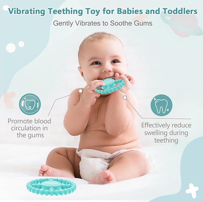 Vibrating Sensory Teething Toys,Baby Toys 6-18 Months, Autism Support & Oral Development, USB Rechargeable Teether for Toddlers, 1-2 Year Old Boys Christmas Girls Gifts idea(Green)